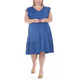 Plus Size Button Front Tiered Swing Dress
