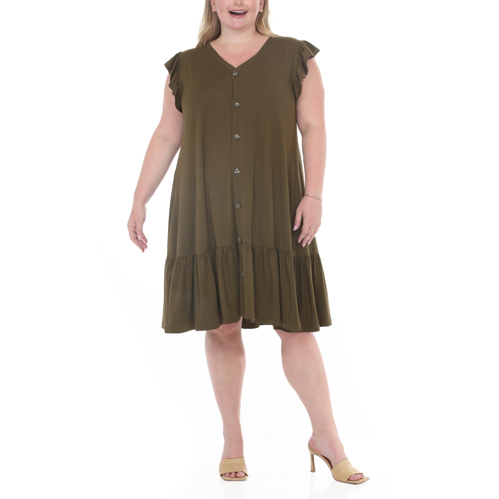 Plus Size Button Front Tiered Swing Dress