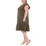 Plus Size Button Front Tiered Swing Dress
