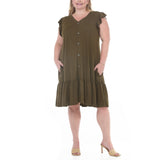 Plus Size Button Front Tiered Swing Dress