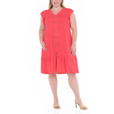 Plus Size Button Front Tiered Swing Dress
