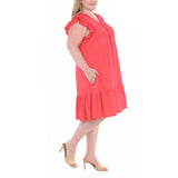Plus Size Button Front Tiered Swing Dress