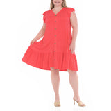 Plus Size Button Front Tiered Swing Dress
