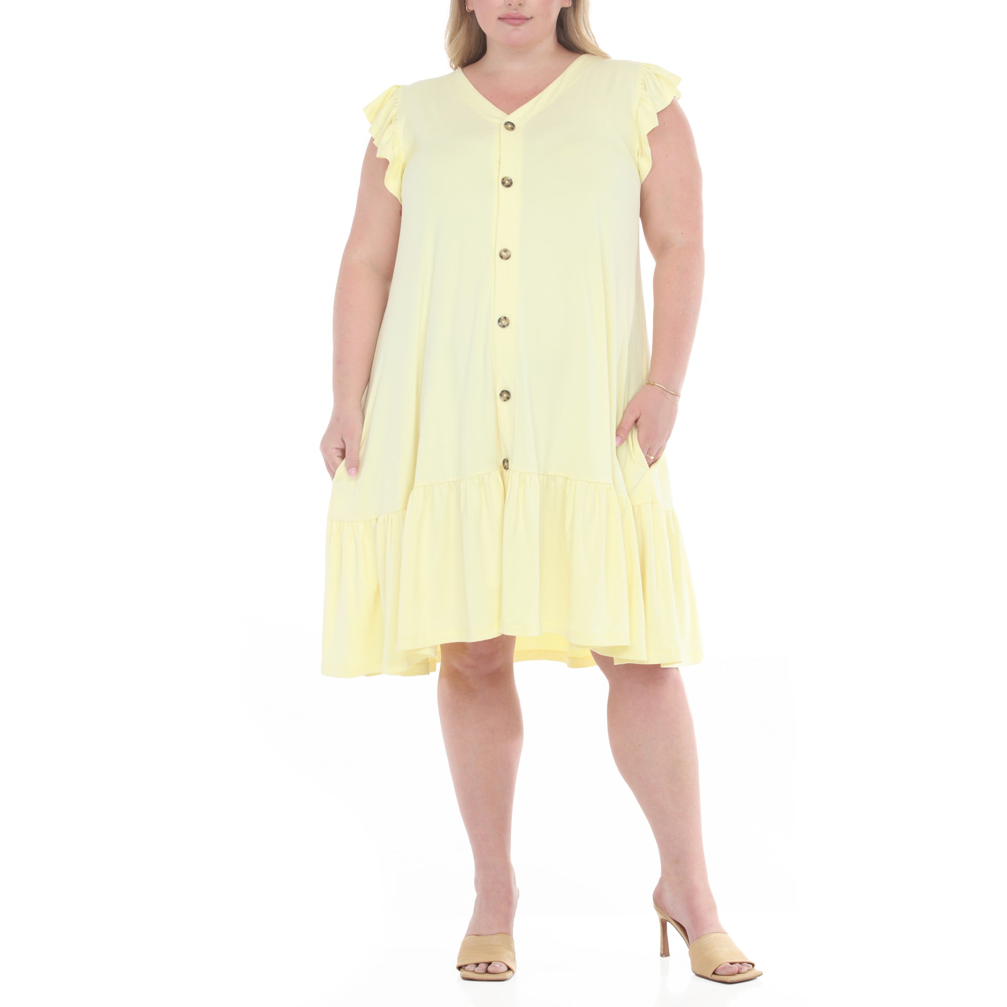 Plus Size Button Front Tiered Swing Dress