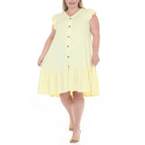 Plus Size Button Front Tiered Swing Dress