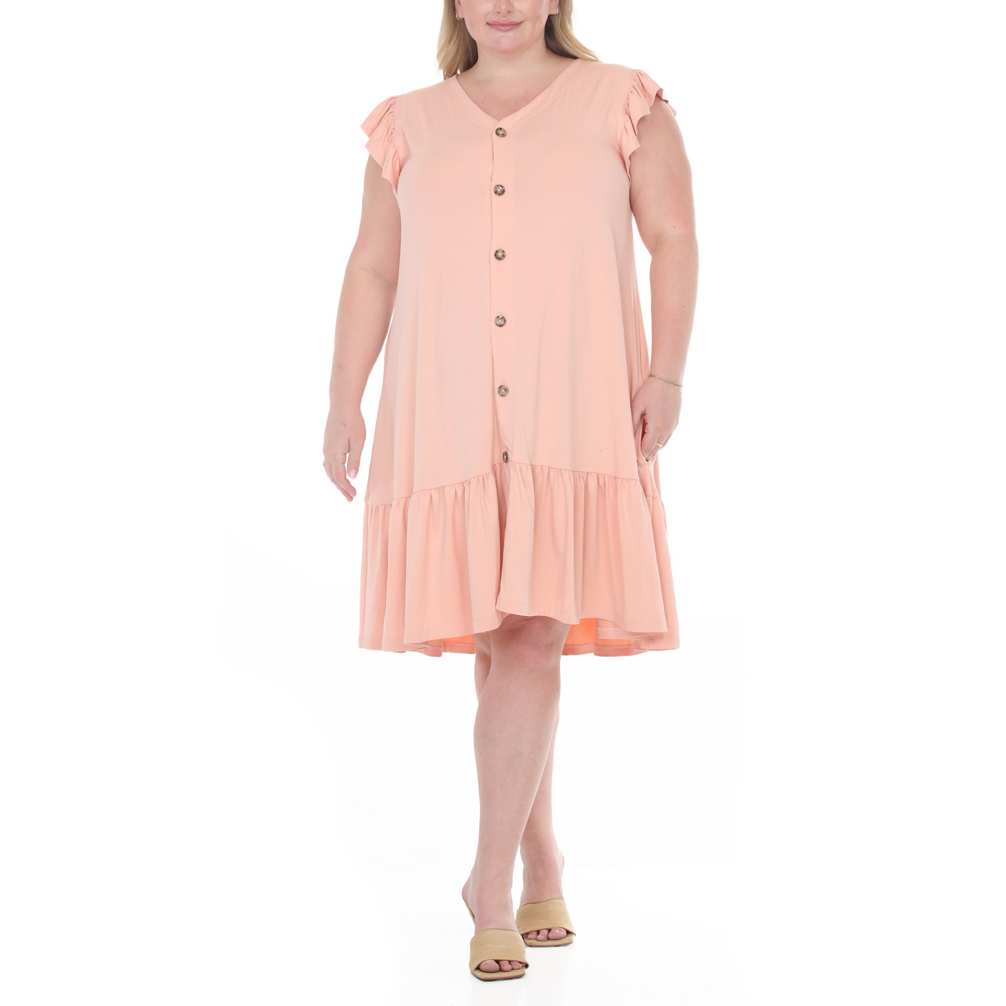 Plus Size Button Front Tiered Swing Dress