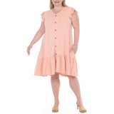Plus Size Button Front Tiered Swing Dress