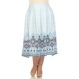 Blue Pleated Skirt with Border Prints - Plus