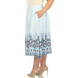 Blue Pleated Skirt with Border Prints - Plus