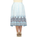 Blue Pleated Skirt with Border Prints - Plus