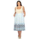Blue Pleated Skirt with Border Prints - Plus