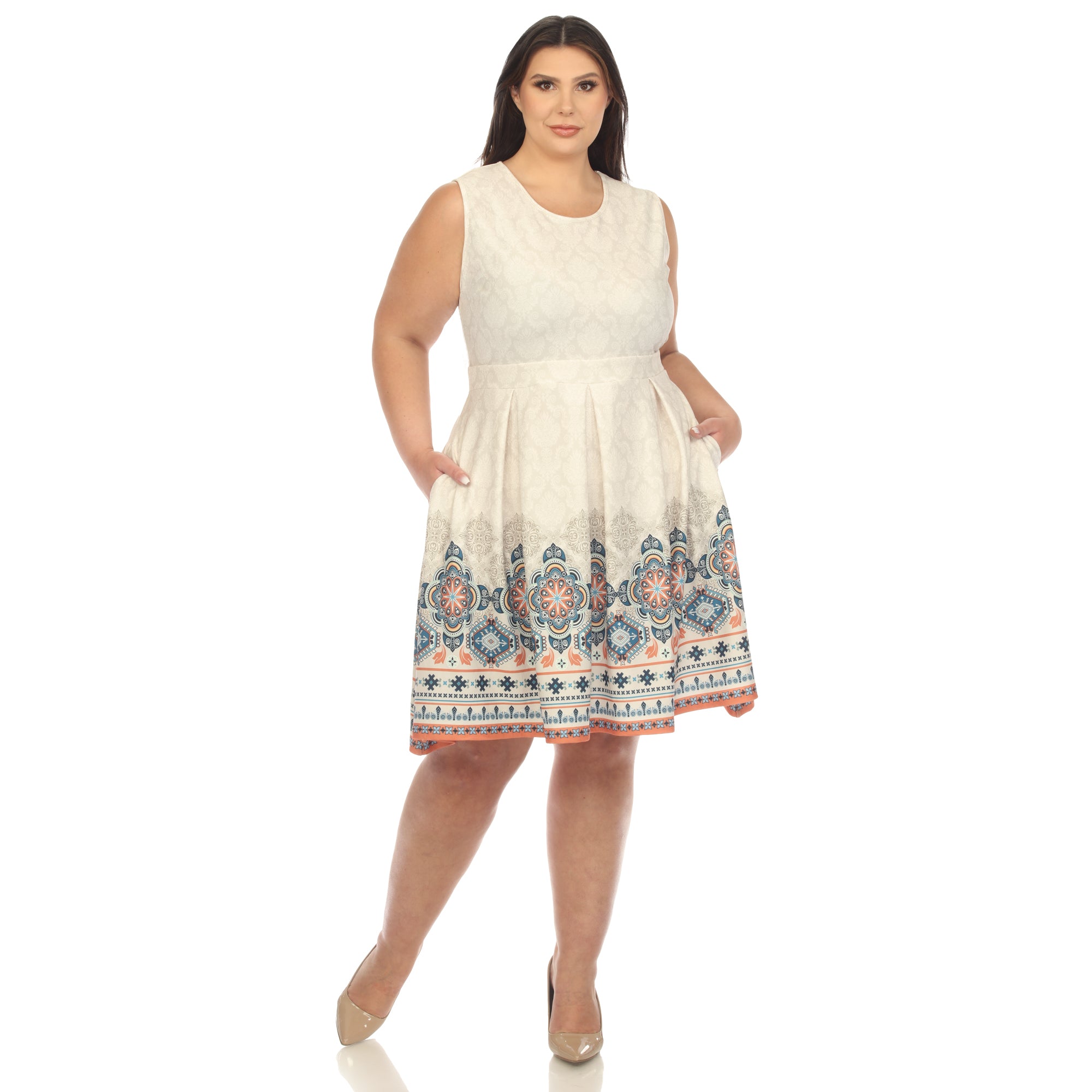 border print pleated knit knee length dress reviews Izabel London Border Print Pleated Knit Knee Length