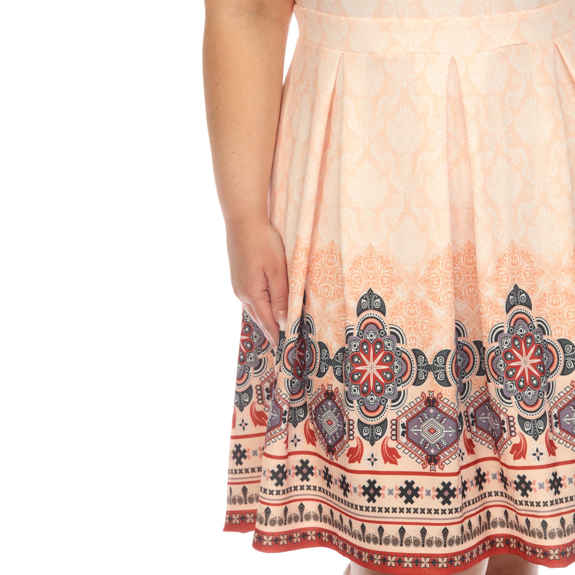 Orange Border Print Fit and Flare Knee Length Dress - Plus Dressbarn Orange Border Print Fit and Flare Knee Length Dress - Plus Dressbarn