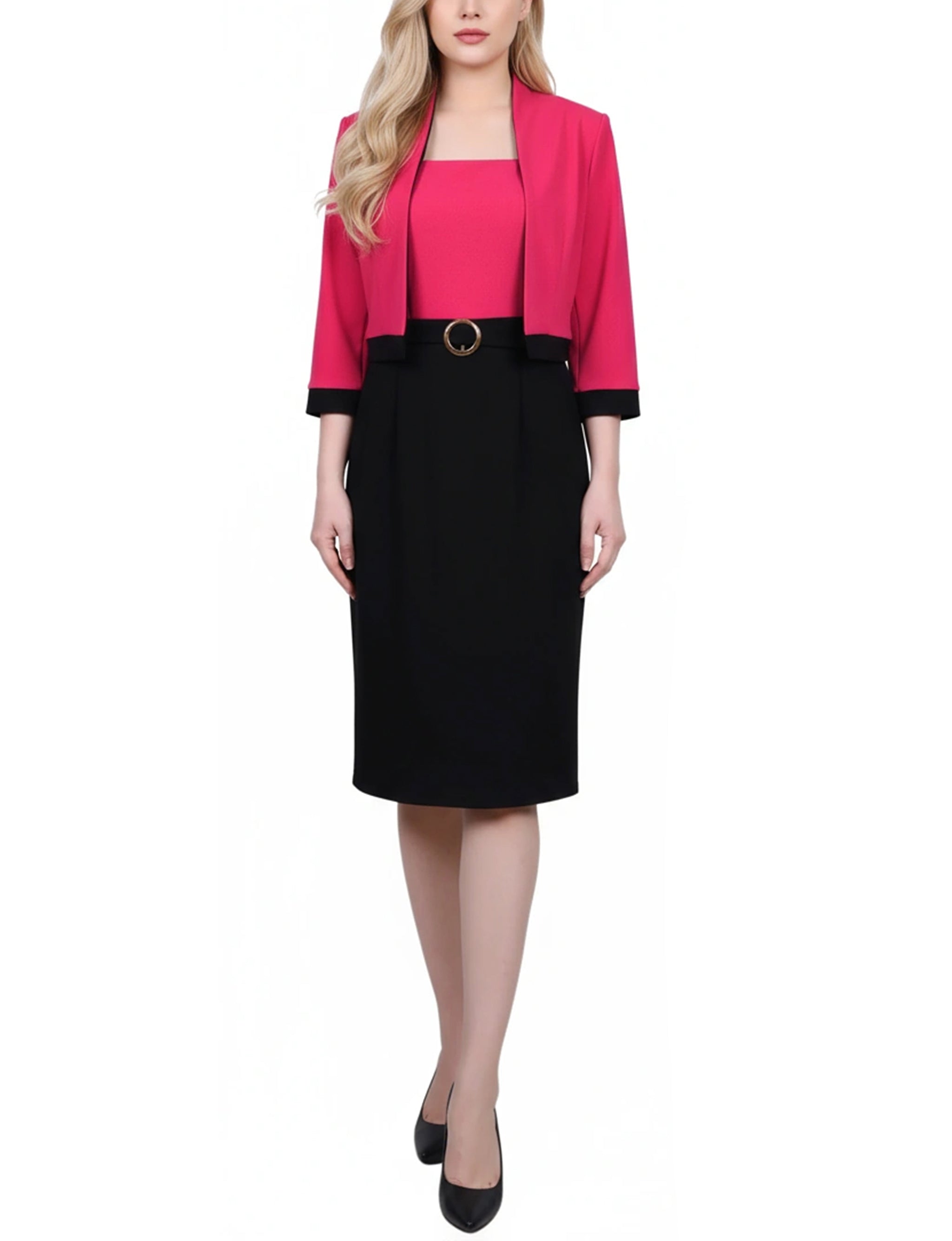 NY Collection Petite 3/4 Sleeve 2 Piece Colorblocked Dress Set