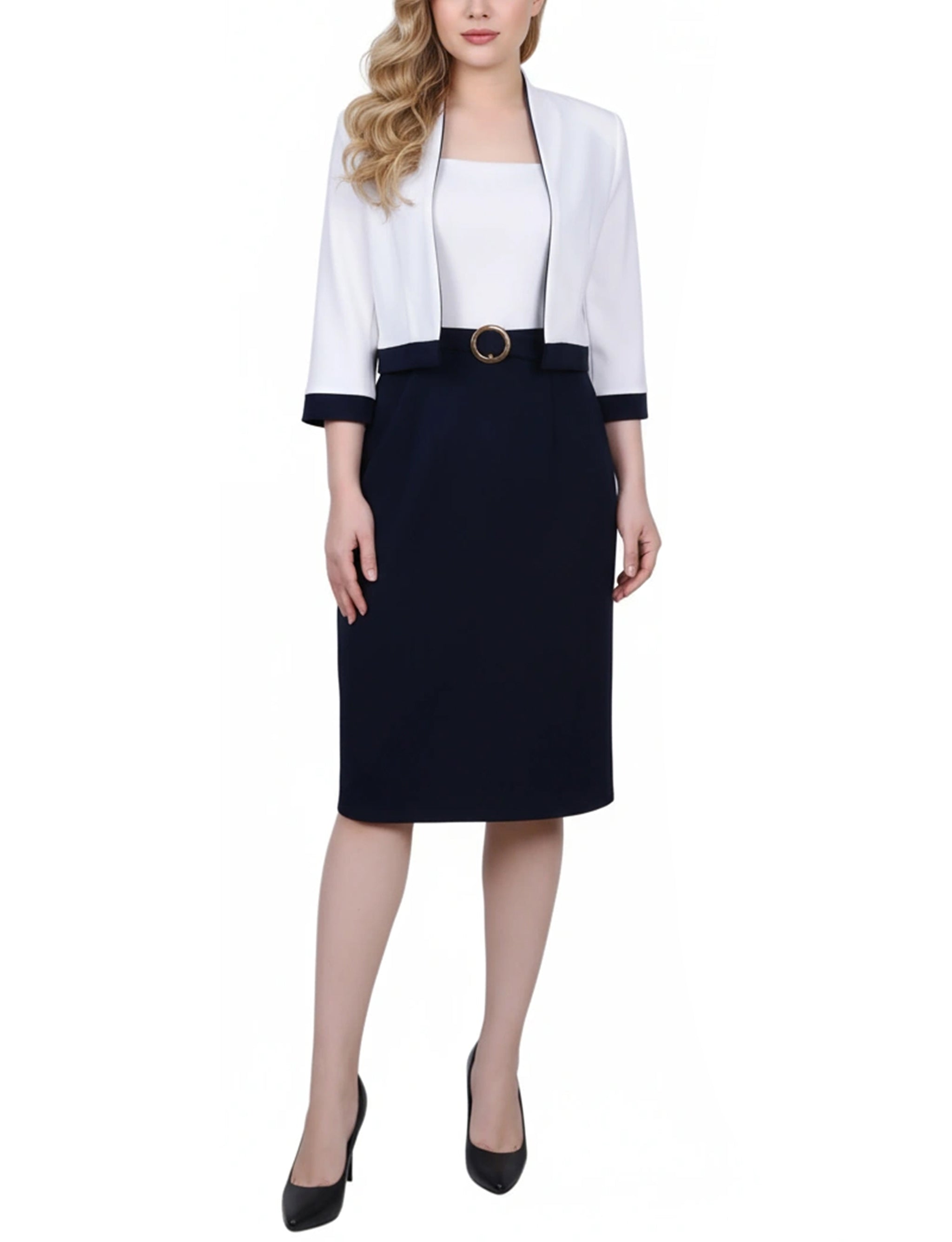 NY Collection Petite 3/4 Sleeve 2 Piece Colorblocked Dress Set