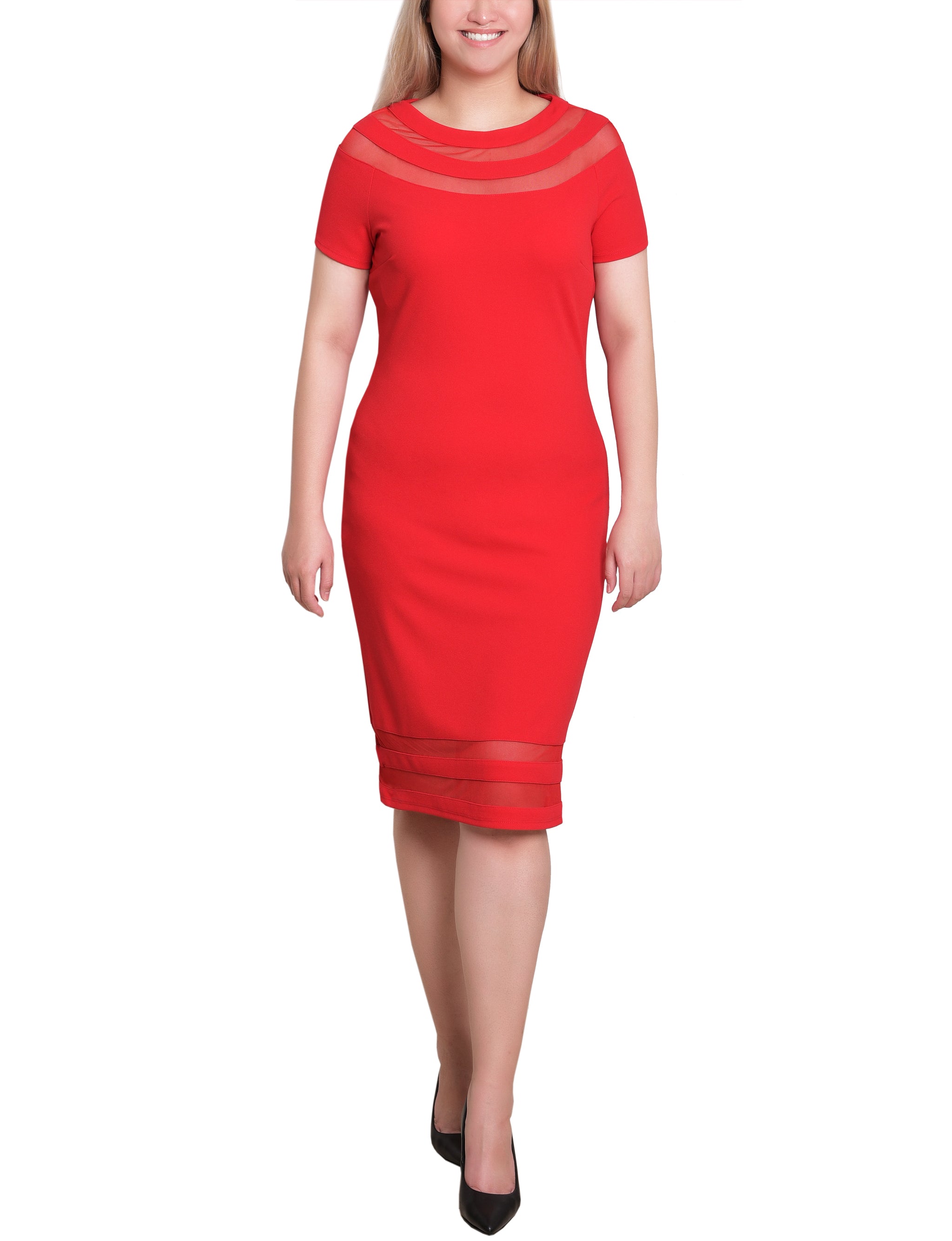 Short Sleeve Dress With Mesh Insets, Petite