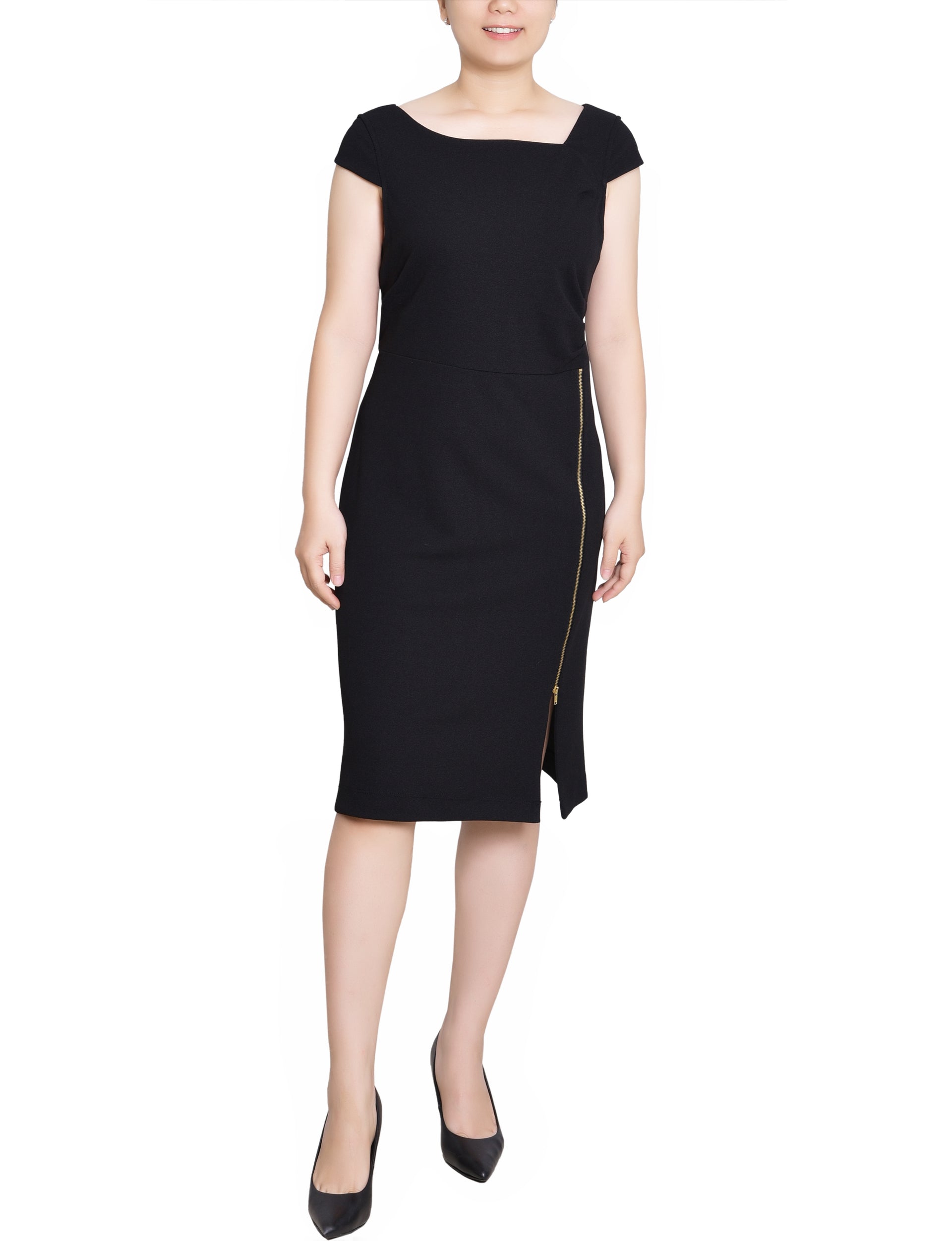 black dress zipper Spiral Asymmetric Zip Maxi Dress, Halter XS / Black