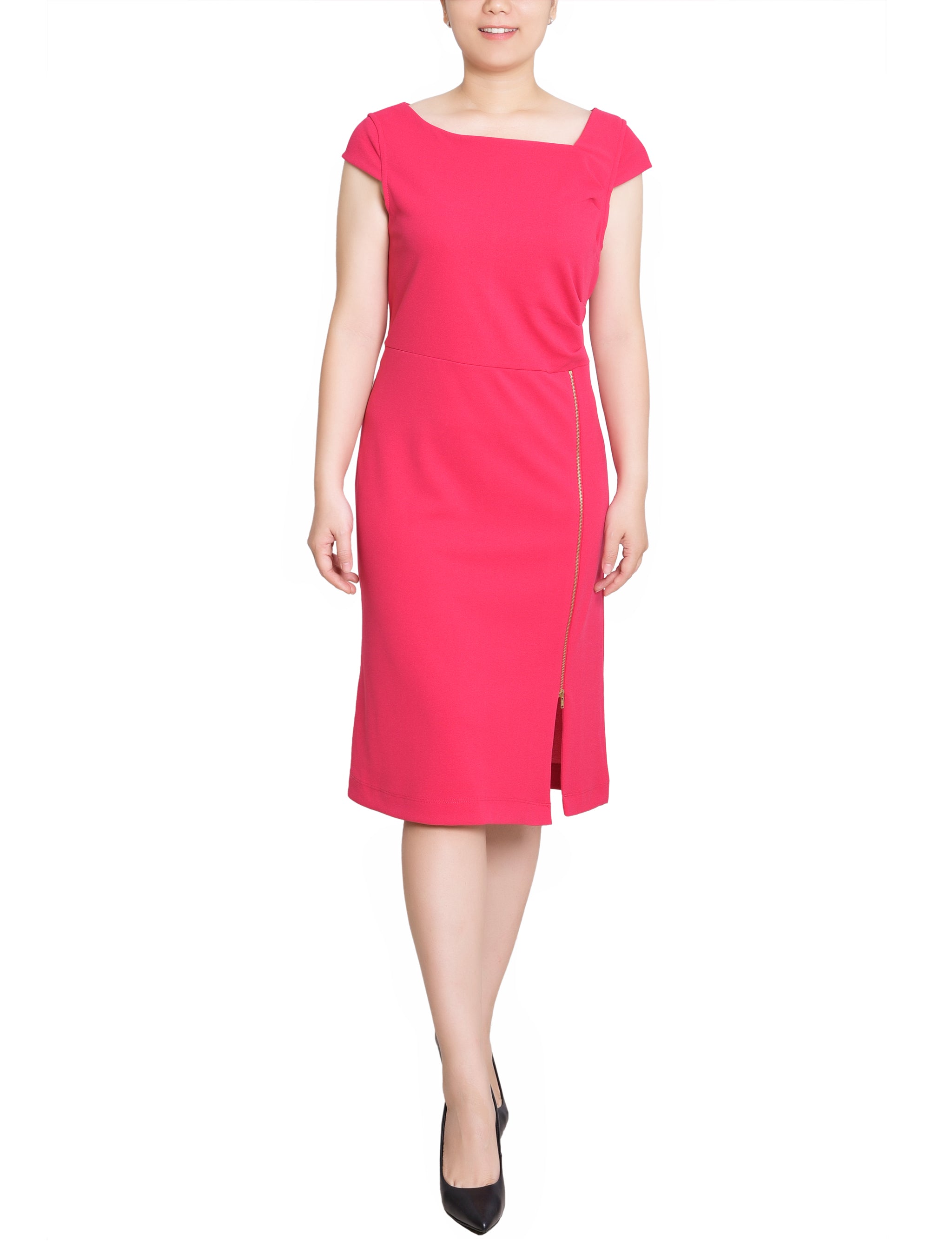 Petite Cap Sleeve Exposed Zipper Dress Cpink / PXL Petite Cap Sleeve Exposed Zipper Dress Cpink / PXL
