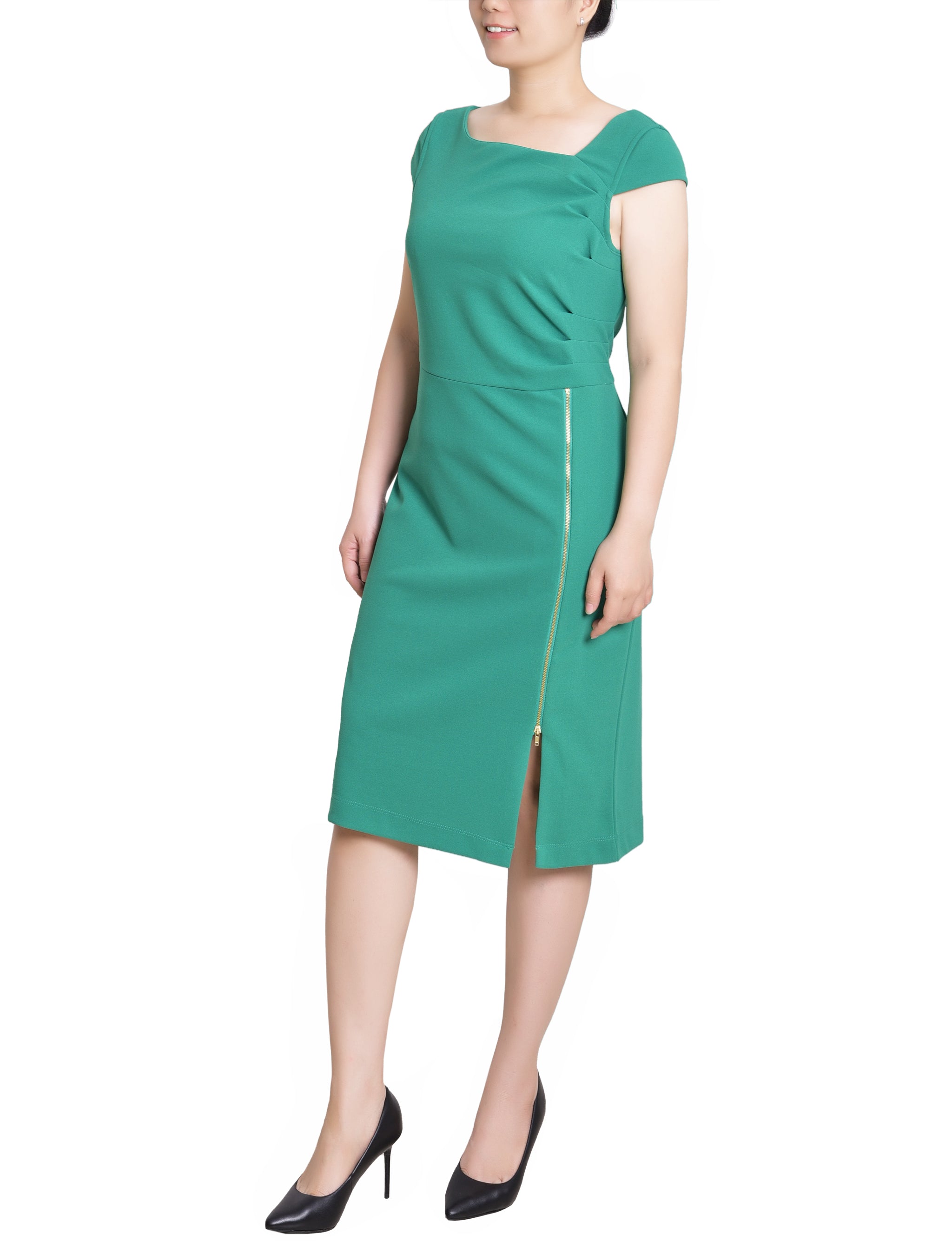 Emerald Green Cap Sleeve Exposed Zipper Dress - Petite Dressbarn Emerald Green Cap Sleeve Exposed Zipper Dress - Petite Dressbarn