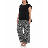 Plus Size Ruffle Sleeve Top & Printed Pant Set