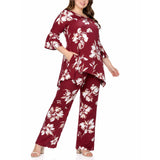 Plus Size Floral Tunic Top & Wide-Leg Pant Set