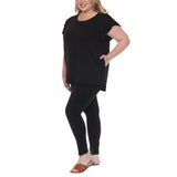 Plus Size Flutter Sleeve Top and Scuba Pants Set - Black - Plus