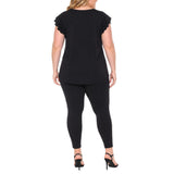 Plus Size Flutter Sleeve Top and Scuba Pants Set - Black - Plus