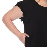 Plus Size Flutter Sleeve Top and Scuba Pants Set - Black - Plus
