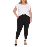 Plus Size Flutter Sleeve Top and Scuba Pants Set - White - Plus