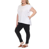 Plus Size Flutter Sleeve Top and Scuba Pants Set - White - Plus