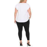 Plus Size Flutter Sleeve Top and Scuba Pants Set - White - Plus