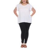 Plus Size Flutter Sleeve Top and Scuba Pants Set - White - Plus