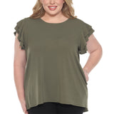 Plus Size Flutter Sleeve Top and Scuba Pants Set - Olive - Plus