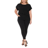 Plus Size Dolman Top and Scuba Pants Set - Black - Plus