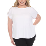 Plus Size Dolman Top and Scuba Pants Set - White - Plus