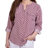 Rodedendrum White New Iconic 3/4 Roll Tab Sleeve Mandarin Collar Blouse - Petite