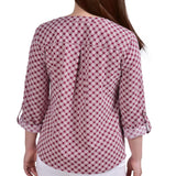 Rodedendrum White New Iconic 3/4 Roll Tab Sleeve Mandarin Collar Blouse - Petite