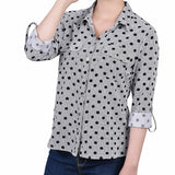 Black White Abstract Dot 3/4 Roll Tab Blouse With Pockets - Petite
