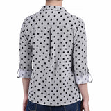 Black White Abstract Dot 3/4 Roll Tab Blouse With Pockets - Petite