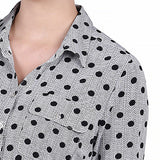 Black White Abstract Dot 3/4 Roll Tab Blouse With Pockets - Petite