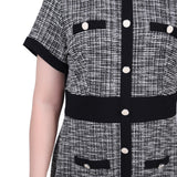 Short Sleeve Tweed Dress - Petite