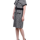 Short Sleeve Tweed Dress - Petite