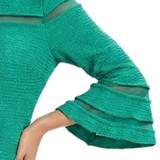 Long Bell Sleeve Dress With Contrast Striping, Petite