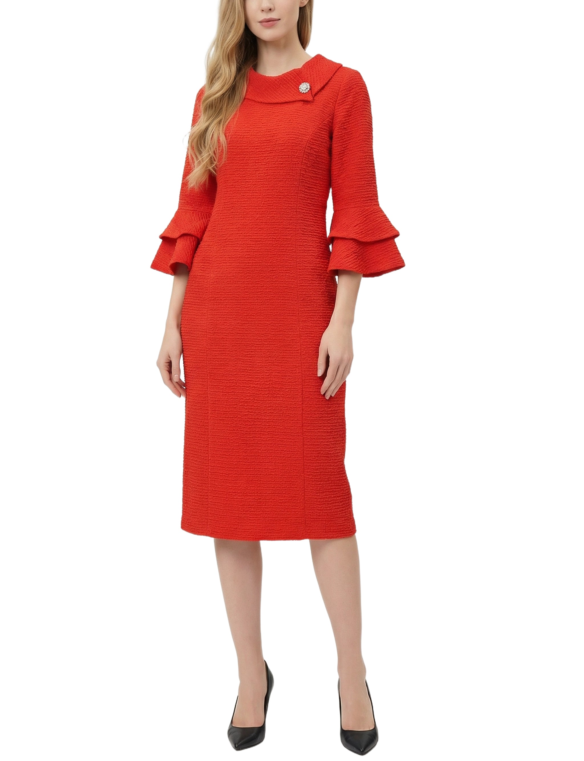 NY Collection Petite 3/4 Sleeve Shawl Collar Dress