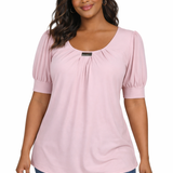 Mellow Rose Short Sleeve Balloon Sleeve Top With Hardware