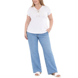 Plus Size V-Neck Front Tie Pullover Top