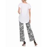 Women's Folded Sleeve Top and Printed Pant Two-Piece Set
