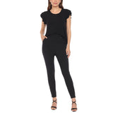 Women's Flutter Sleeve Top and Scuba Pants Set - Black