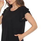 Women's Flutter Sleeve Top and Scuba Pants Set - Black