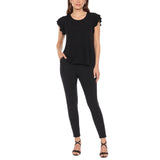 Women's Flutter Sleeve Top and Scuba Pants Set - Black